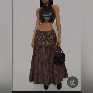 Brown Maxi Skirt Faux Leather
